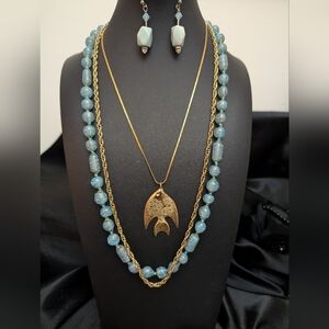 #76. Vtg Murano Gold Foiled Glass Necklace & Vtg larinar Earrings & Gold  Chain